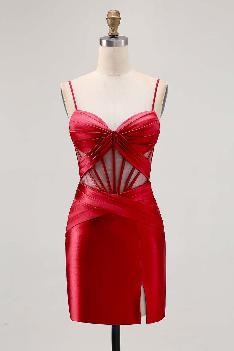 Load image into Gallery viewer, Grey Blue Satin Corset Ruched Tight Short Homecoming Dress with Slit