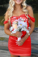 Load image into Gallery viewer, Red Bodycon Ruched Off the Shoulder Short Prom Dress