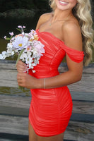 Load image into Gallery viewer, Red Bodycon Ruched Off the Shoulder Short Prom Dress
