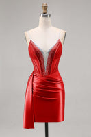 Load image into Gallery viewer, Sparkly Grey Blue Satin Short Corset Homecoming Dress with Beading