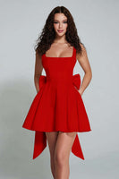 Load image into Gallery viewer, Plum A Line Square Neck Short Homecoming Dress with Bow