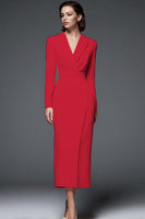 Load image into Gallery viewer, Queendancer Women Simple Dusty Rose Long Blazer Dress with Sleeves Pencil Shawl Lapel Work Dress