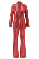 Load image into Gallery viewer, Sparkly Silver Sequin Notched Lapel 2 Piece Women Prom Suits