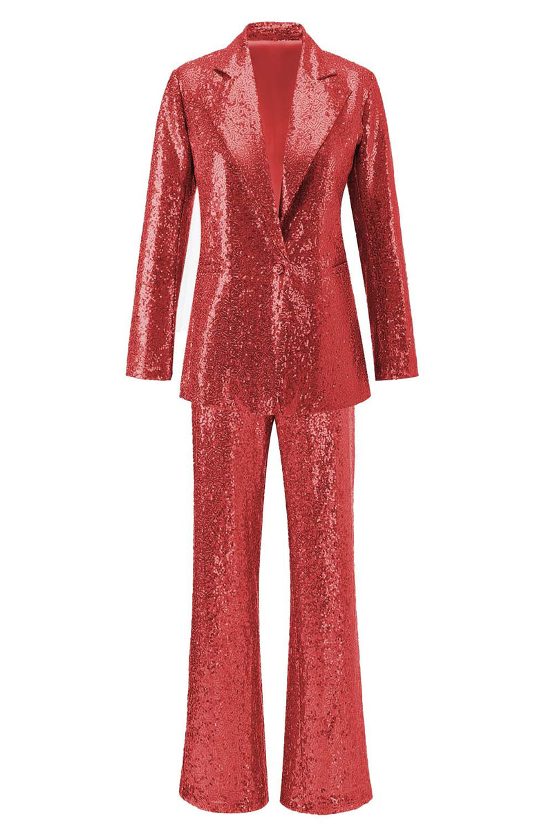 Load image into Gallery viewer, Sparkly Silver Sequin Notched Lapel 2 Piece Women Prom Suits