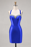 Load image into Gallery viewer, Sparkly Green Satin Corset Tight Short Homecoming Dress with Beading