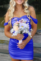 Load image into Gallery viewer, Red Bodycon Ruched Off the Shoulder Short Prom Dress