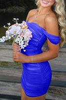 Load image into Gallery viewer, Red Bodycon Ruched Off the Shoulder Short Prom Dress