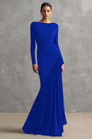 Load image into Gallery viewer, Black Chiffon Mermaid Boat Neck Long Sleeves Formal Dress