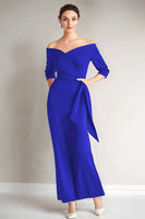 Load image into Gallery viewer, Elegant Peacock Off the Shoulder Long Mother of the Bride Dress with Sash