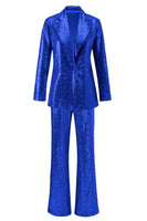 Load image into Gallery viewer, Sparkly Silver Sequin Notched Lapel 2 Piece Women Prom Suits