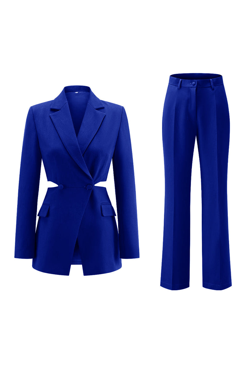 Load image into Gallery viewer, 2 Piece Grey Blue Cut Out Notched Lapel Women Prom Suits