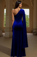 Load image into Gallery viewer, Dark Green Velvet Sheath One Shoulder Long Holiday Party Dress with Slit