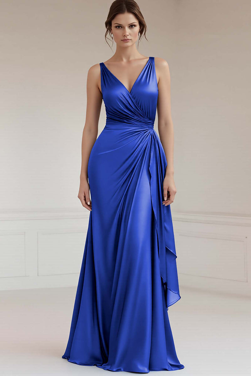 Load image into Gallery viewer, Peacock Sheath Satin Sleeveless Long Formal Dress
