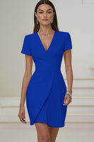 Load image into Gallery viewer, Ivory Pencil V-Neck Pleated Short Work Dress with Sleeves