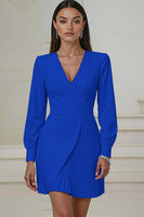 Load image into Gallery viewer, Ivory Pencil V-Neck Pleated Long Sleeves Mini Work Dress