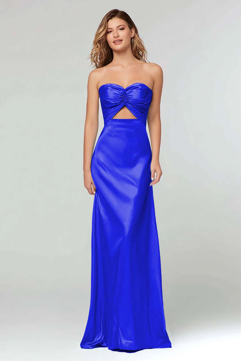 Load image into Gallery viewer, Light Blue Sheath Satin Sweetheart Cut Out Long Formal Dress