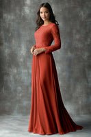 Load image into Gallery viewer, Floral Rust Pleated Mother of the Bride Dress with Appliques