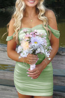 Load image into Gallery viewer, Red Bodycon Ruched Off the Shoulder Short Prom Dress