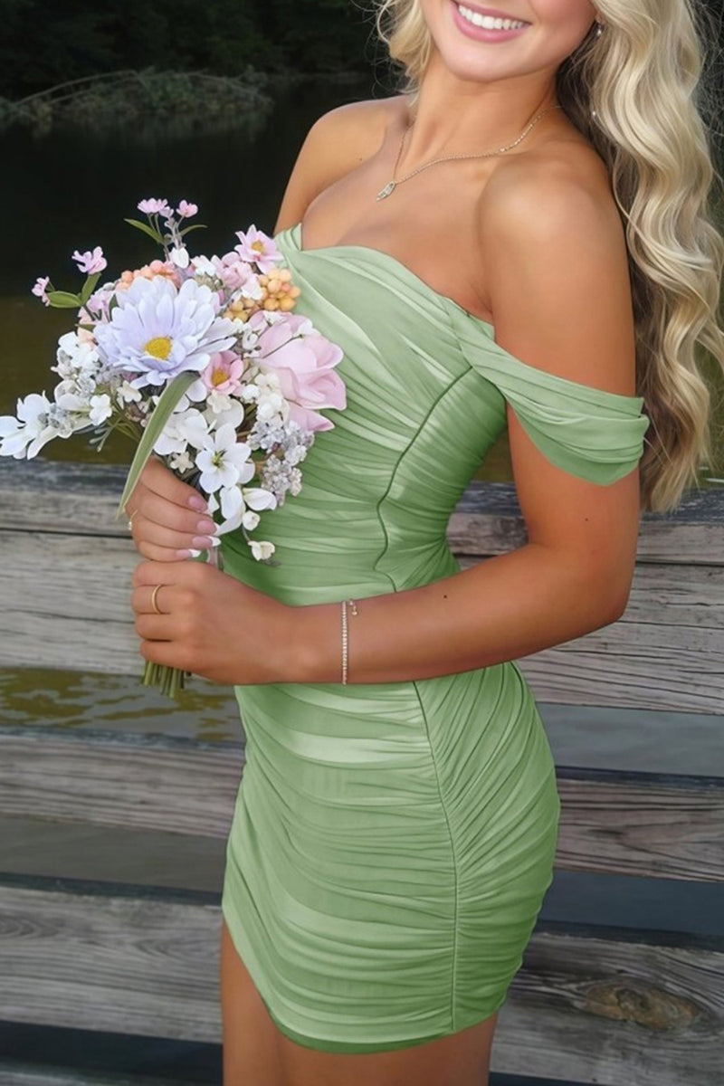 Load image into Gallery viewer, Black Satin Tight Off the Shoulder Mini Party Dress