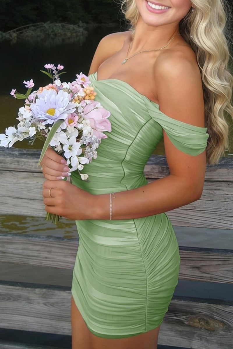 Load image into Gallery viewer, Red Bodycon Ruched Off the Shoulder Short Prom Dress