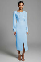 Load image into Gallery viewer, Ivory Sheath Ruched Long Sleeves Work Dress with Slit