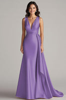 Load image into Gallery viewer, Peacock Mermaid Deep V-Neck Long Satin Formal Dress