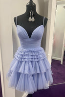 Load image into Gallery viewer, Black A-Line Spaghetti Straps Tulle Tiered Short Homecoming Dress
