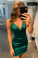 Load image into Gallery viewer, V-neck Sexy Halter Fuchsia Homecoming Dress