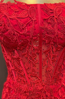 Load image into Gallery viewer, Red Strapless Corset Tight Homecoming Dress with Lace