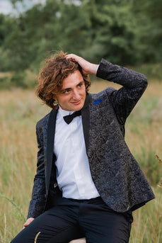 Shawl Lapel Black Single Breasted Jacquard 2 Piece Prom Suits