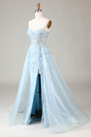 Load image into Gallery viewer, Light Blue Beaded Long Prom Dress With Slit