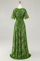 Load image into Gallery viewer, Floral Blue A-Line Velvet V-Neck Long Bridesmaid Dress with Sleeves