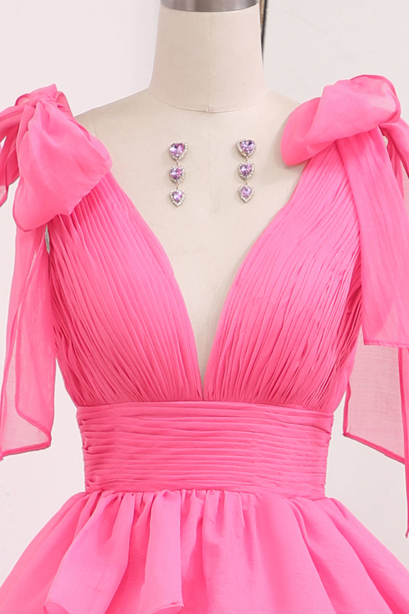 Load image into Gallery viewer, Fuchsia A Line Long Tiered Prom Dress With Slit