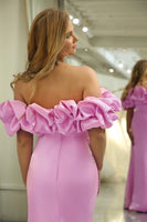 Load image into Gallery viewer, Pink Mermaid Floral Off the Shoulder Long Prom Dress With Slit