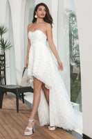 Load image into Gallery viewer, White High Low Flower Sweetheart Graduation Party Dress