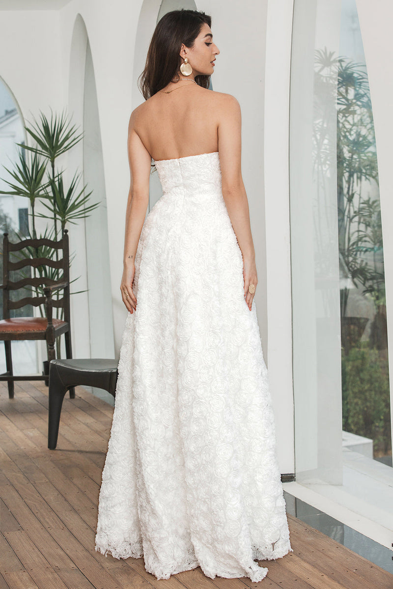 Load image into Gallery viewer, White High Low Flower Sweetheart Graduation Party Dress