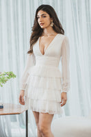 Load image into Gallery viewer, White A-Line Short Tiered Graduation Dress