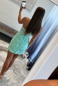 Sheath Sweetheart Light Green Corset Short Homecoming Dress with Appliques