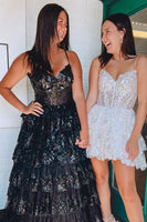 Load image into Gallery viewer, Sparkly Navy Spaghetti Straps Sequins Short Homecoming Dress
