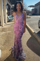 Load image into Gallery viewer, Mermaid Purple Backless Glitter Long Prom Dress With Sequined Embroidery