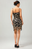 Load image into Gallery viewer, Sparkly Black Golden Spaghetti Straps Short Flapper Dress with 20s Accessories Set