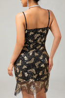 Load image into Gallery viewer, Sparkly Black Golden Spaghetti Straps Short Flapper Dress with 20s Accessories Set