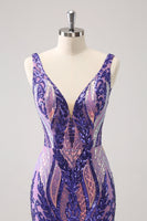 Load image into Gallery viewer, Fuchsia Bodycon V-Neck Short Homecoming Dress with Sequins