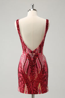 Fuchsia Bodycon V-Neck Short Homecoming Dress with Sequins