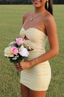 Load image into Gallery viewer, Black Satin Cut Out Tight Strapless Mini Party Dress