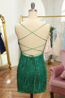Load image into Gallery viewer, Spaghetti Straps Red Beaded Homecoming Dress with Lace