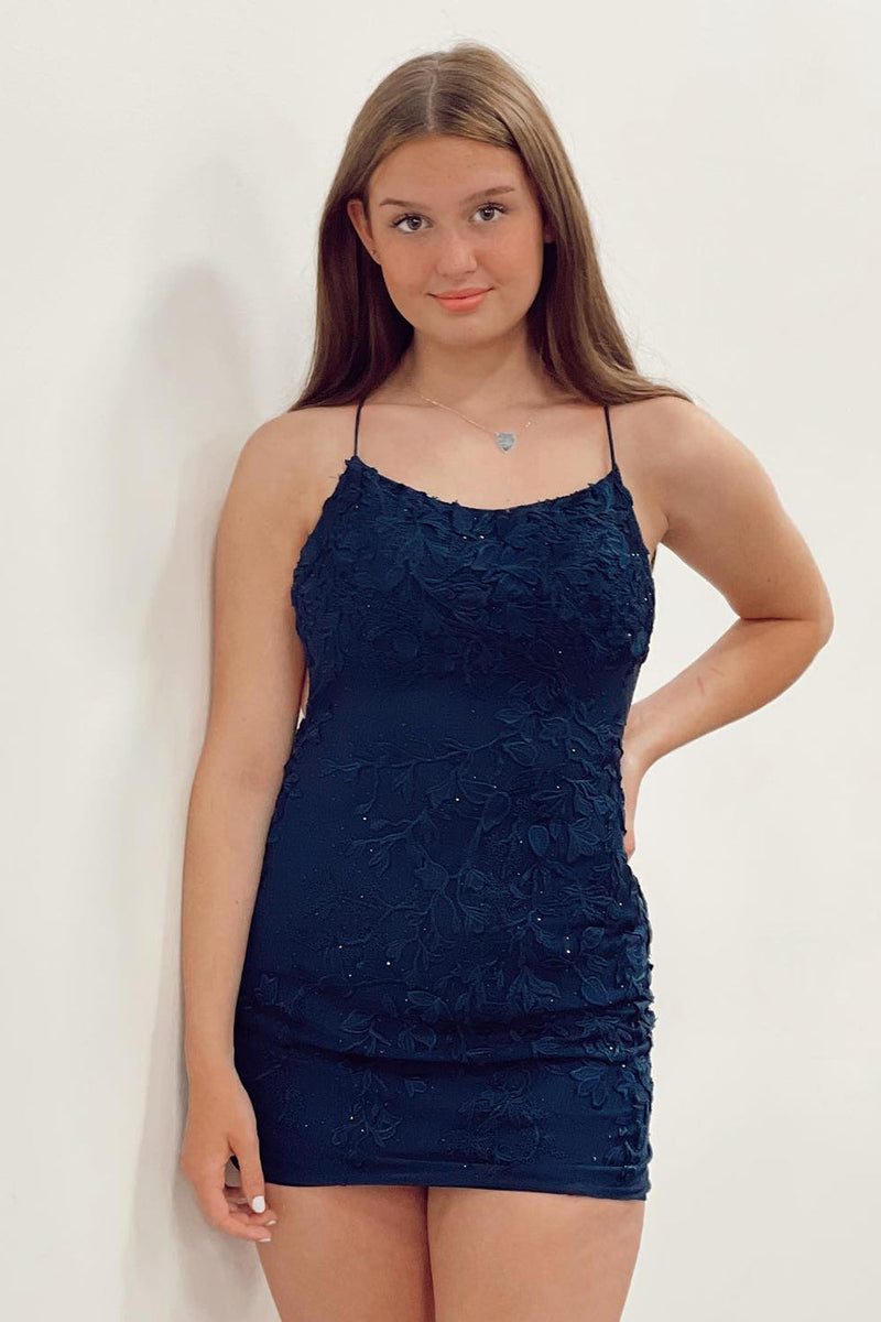 Load image into Gallery viewer, Spaghetti Straps Red Beaded Homecoming Dress with Lace