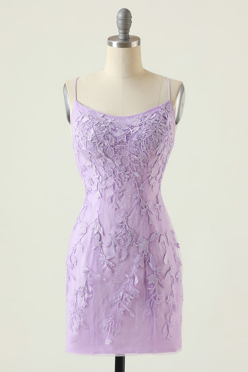 Load image into Gallery viewer, Spaghetti Straps Red Beaded Homecoming Dress with Lace