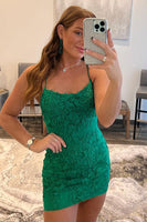 Load image into Gallery viewer, Spaghetti Straps Red Beaded Homecoming Dress with Lace