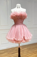 Load image into Gallery viewer, Blue A-Line Strapless Tulle Homecoming Dress with Ruffles